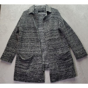 FOREVER 21 Cardigan Sweater Women Gray Knit Long Sleeve Pocket Collar Open Front